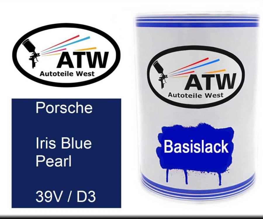 Porsche, Iris Blue Pearl, 39V / D3: 500ml Lackdose, von ATW Autoteile West.